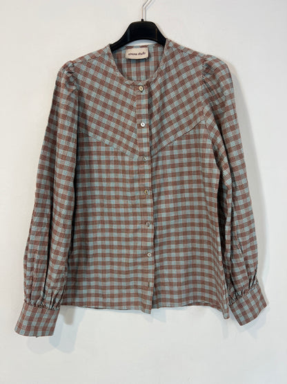 SIMONA STUDIO. Blue and brown checked blouse, size 36
