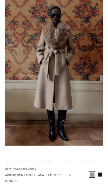 ZARA. Abrigo con lana solapa