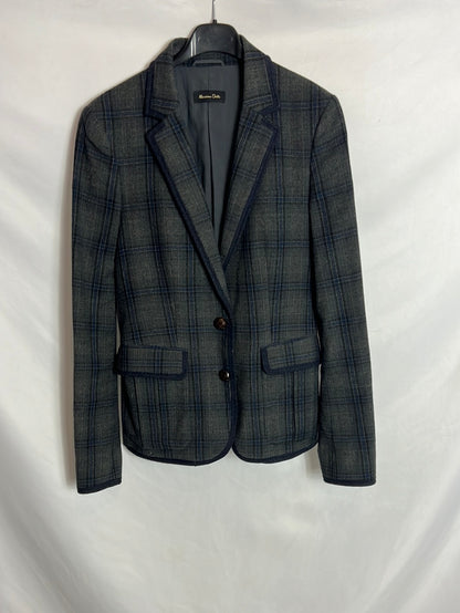 MASSIMO DUTTI. Blazer lana azul y gris. T 38