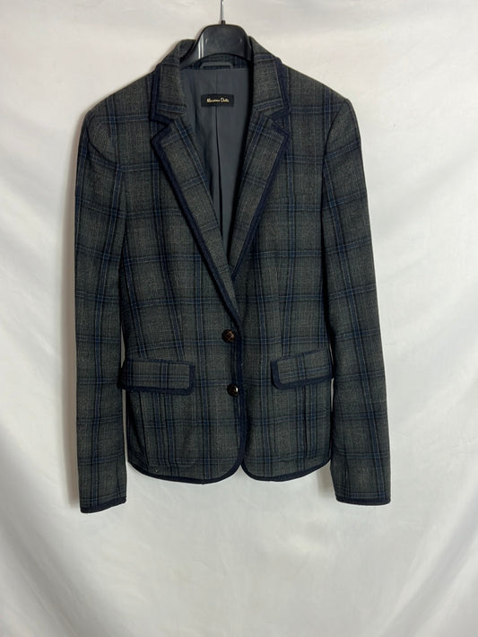 MASSIMO DUTTI. Blazer lana azul y gris. T 38
