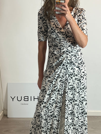 CHERUBINA. Long printed dress with gathered trim. TM