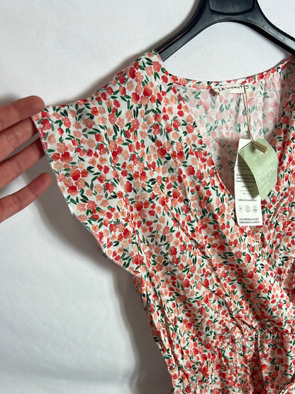 LA COMET. Vestido midi flores tonos naranjas. T L