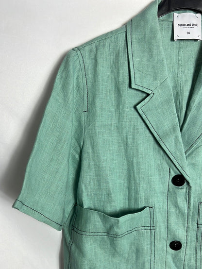 SOPHIE AND LUCIE. Short-sleeved aqua-green linen jacket. Size 36
