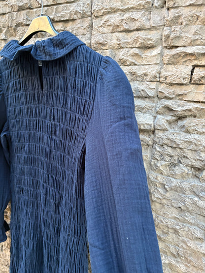 MARIA DE LA ORDEN. Vestido largo azul fruncidos