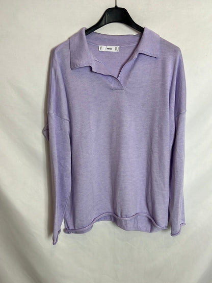 MANGO. Jersey estilo polero lila. T S