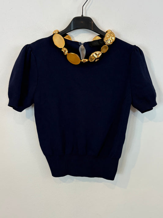 ZARA. Top azul punto  elástico detalle