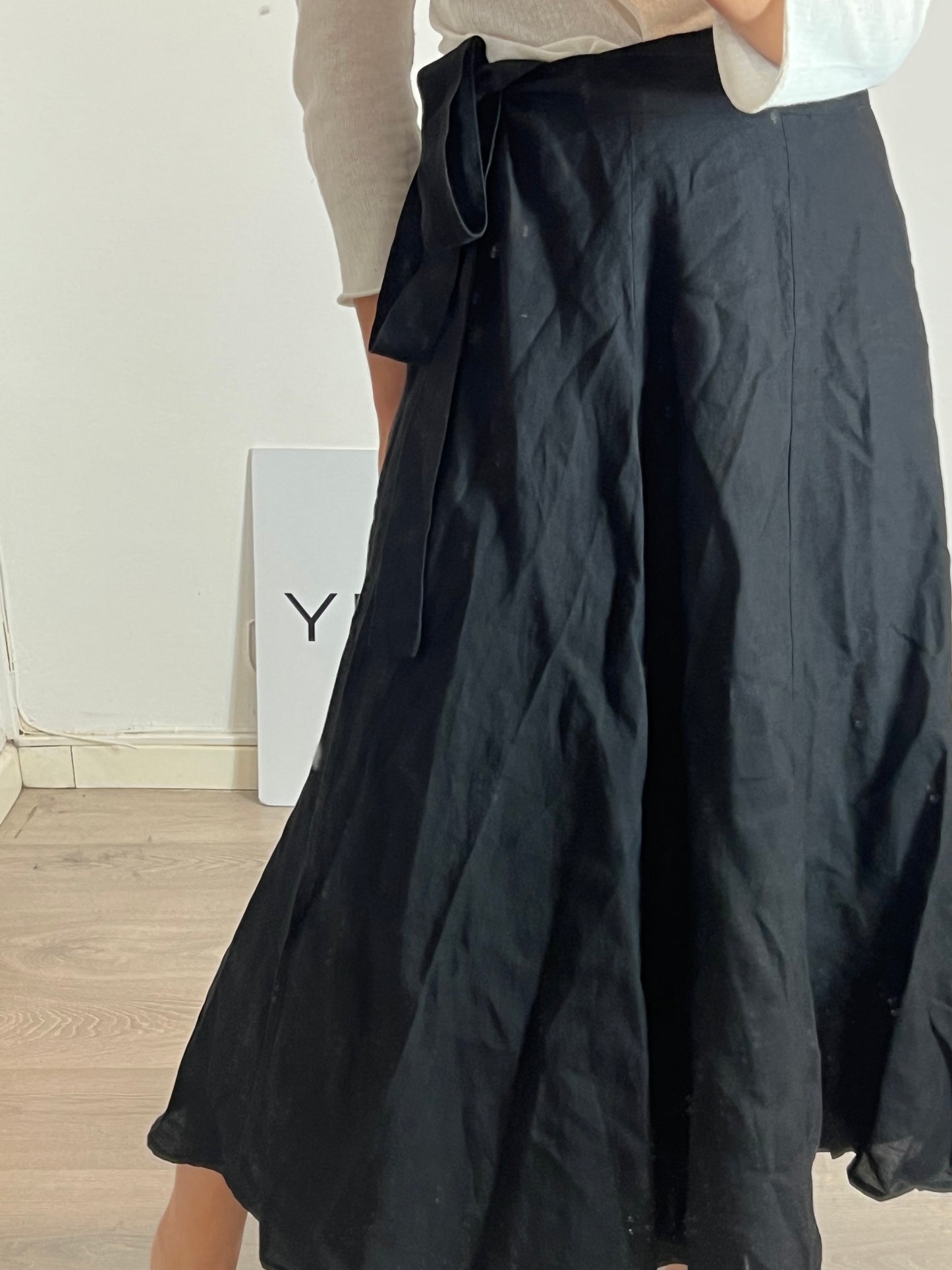 SON FINESTRA MENORCA. Falda negra midi lino TU(s/m)