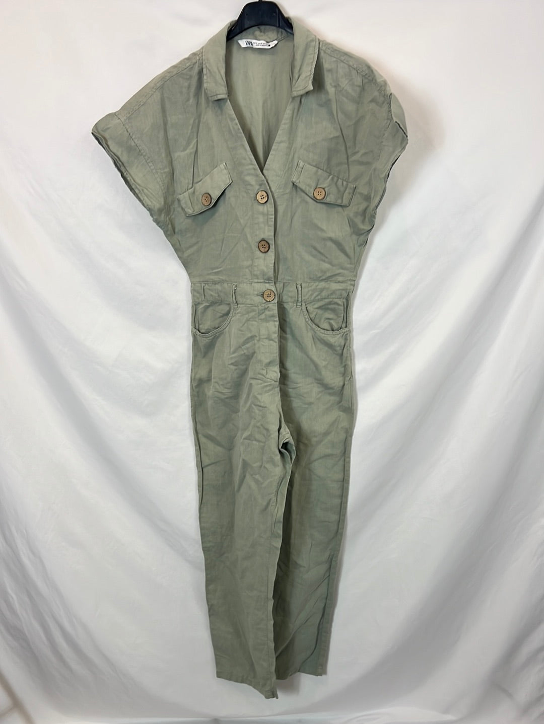 ZARA. Mono verde lino T.m