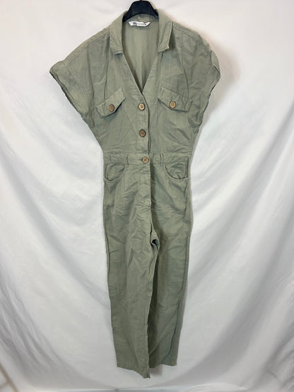 ZARA. Mono verde lino T.m