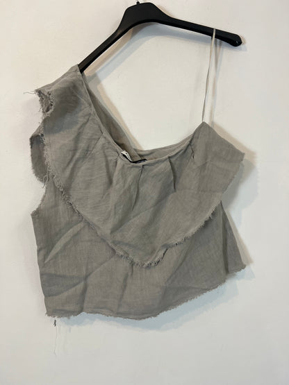 ZARA. Top gris lino asimétrico. T S