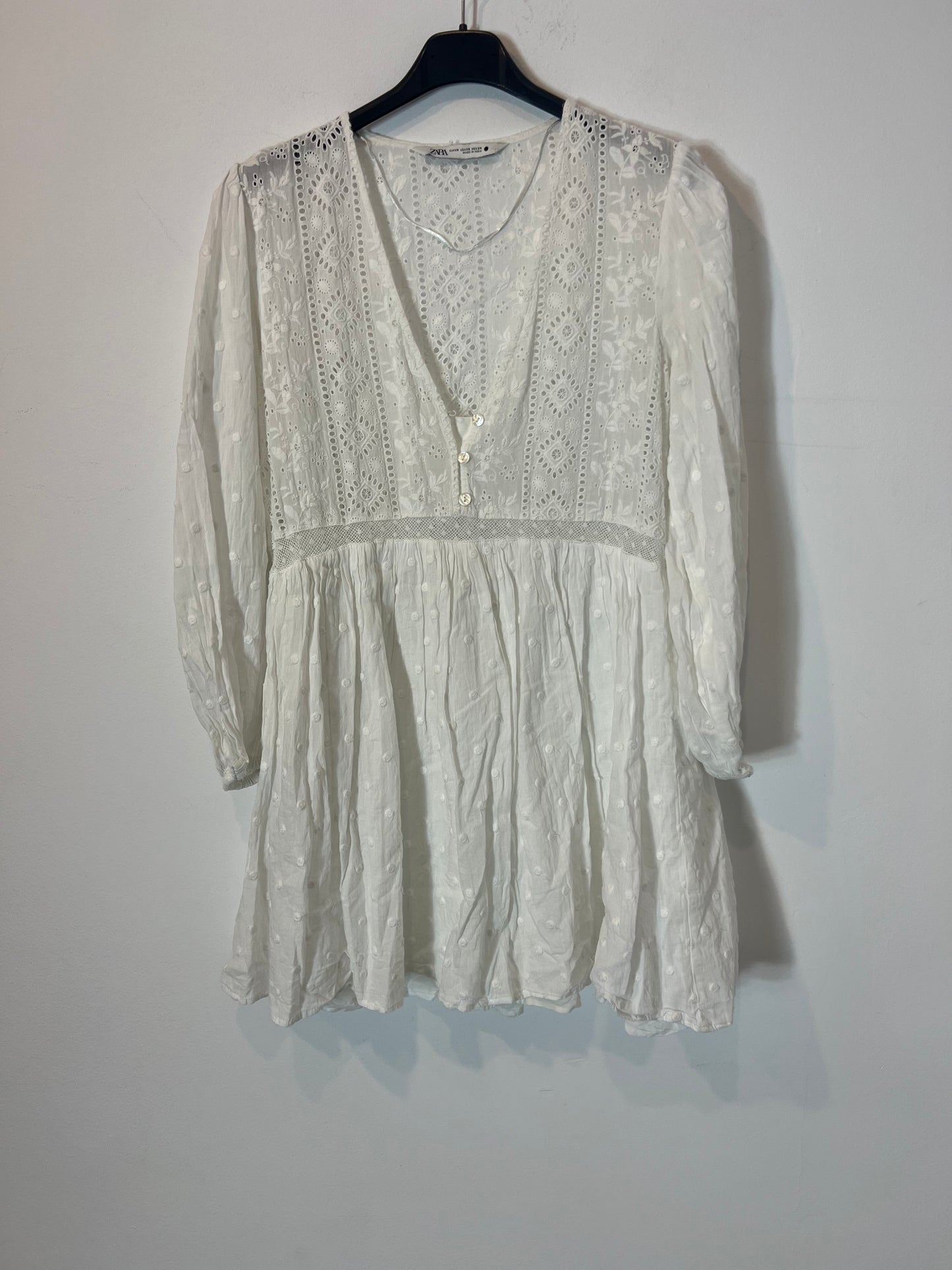 ZARA. Vestido doble textura blanco  T.xs