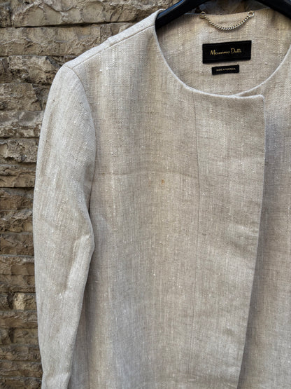 MASSIMO DUTTI. Chaqueta larga lino beige