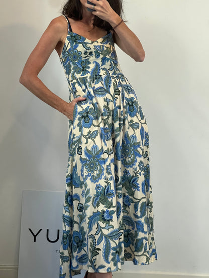 ZARA. Vestido midi estamapdo azules. T S