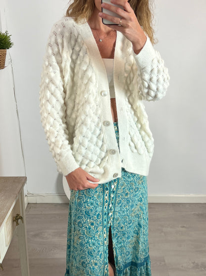 MANGO. Cárdigan blanco largo T.m