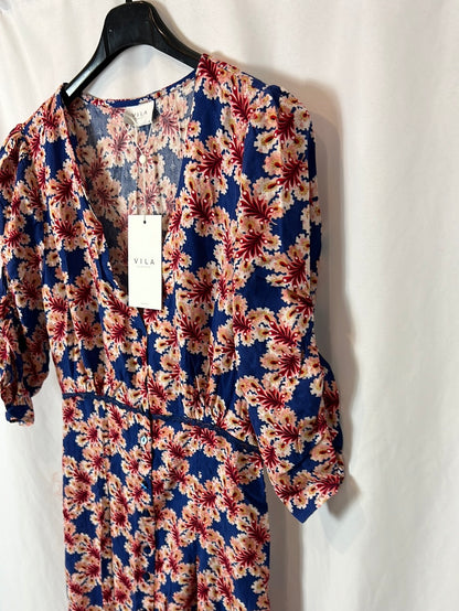VILA. Vestido corto flores T.38
