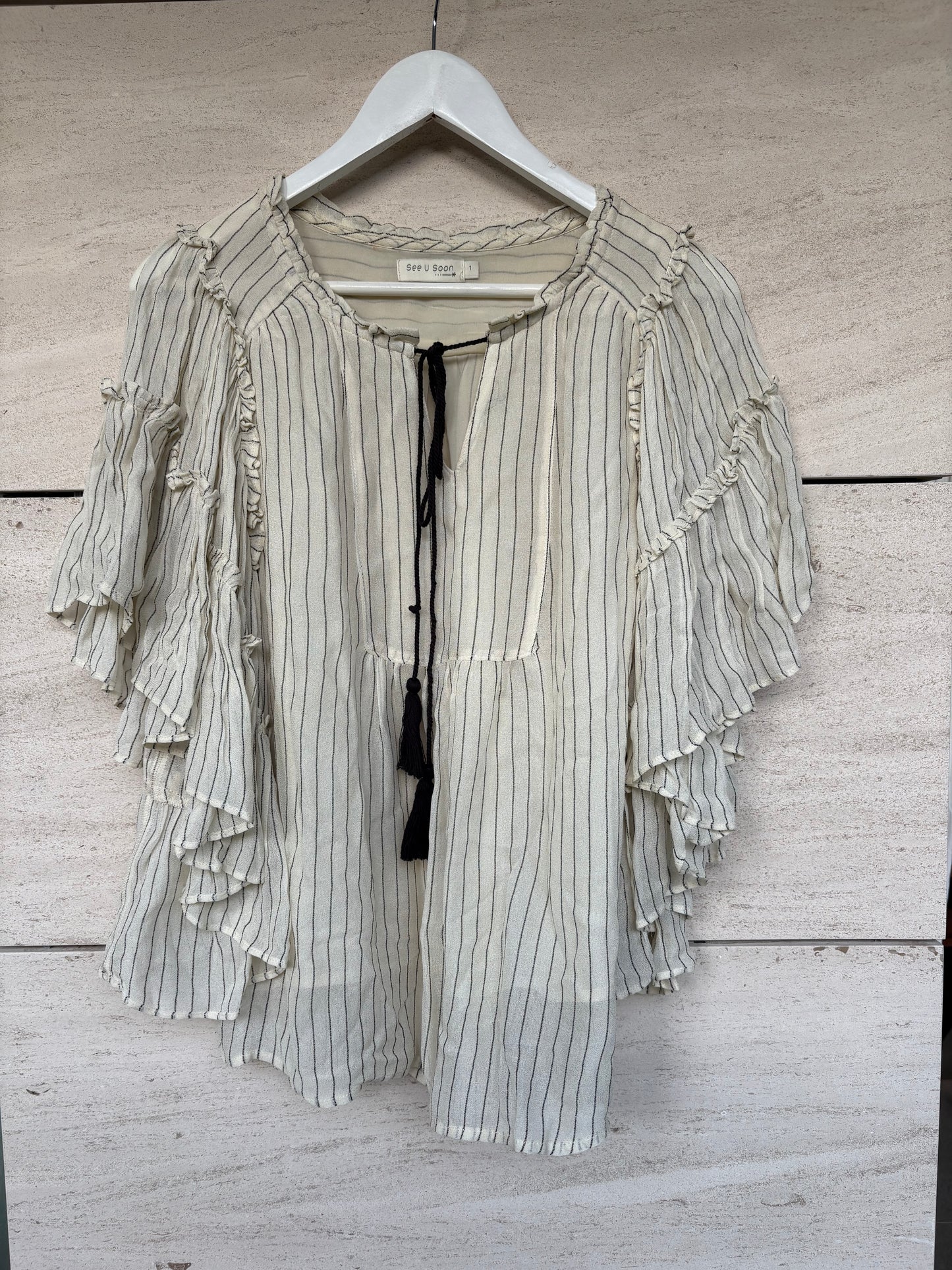 SEE U SOON. Striped airy blouse. T.S.