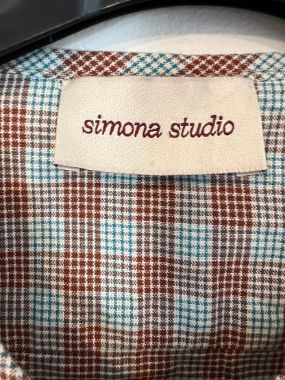 SIMONA STUDIO. Blue and brown checked blouse, size 36