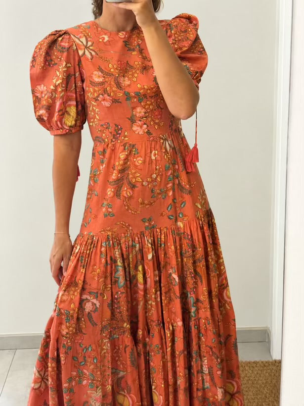 PHILIPPA 1970. Vestido largo romántico espalda al aire