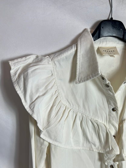 SÉZANE. Camisa denim volante blanco roto.T 36
