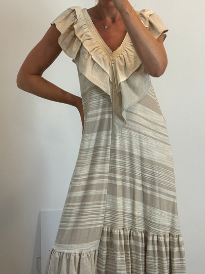 ZARA. Vestido largo beige texturas. T S