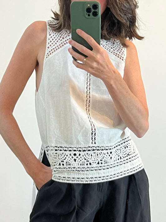 ZARA. Top blanco detalle croché T.xs