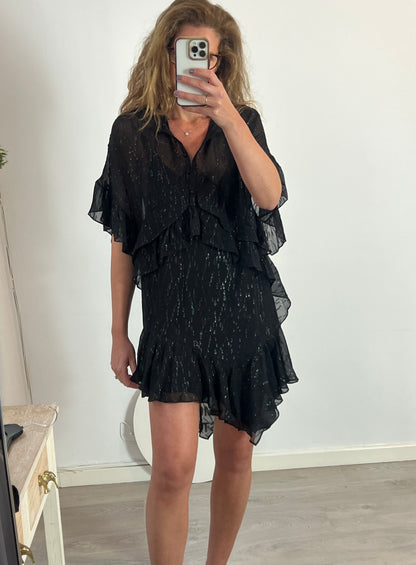 IRO. Vestido seda negro brillo. T 38