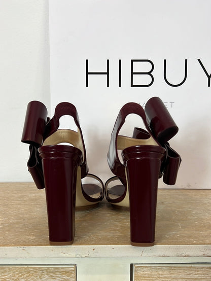 DEL POZO. Burgundy bow sandals, size 40