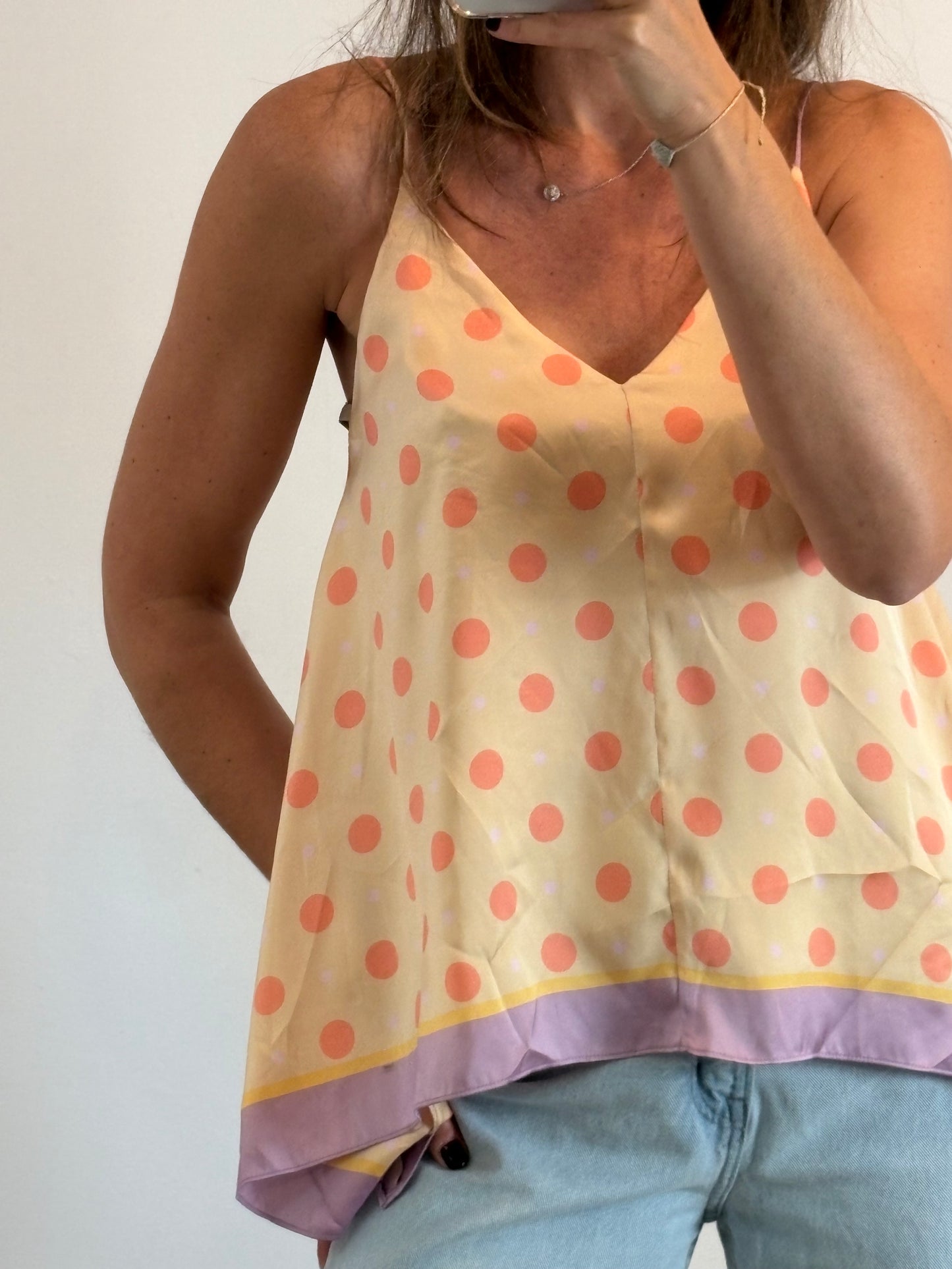 ZARA. Satin polka dot top with crossover back. TS