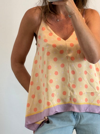 ZARA. Satin polka dot top with crossover back. TS