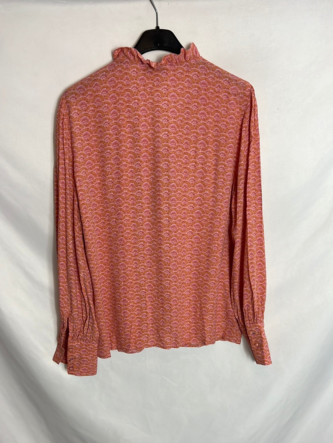 SUNCOO. Blusa rosa estampada volante. T 2(M)