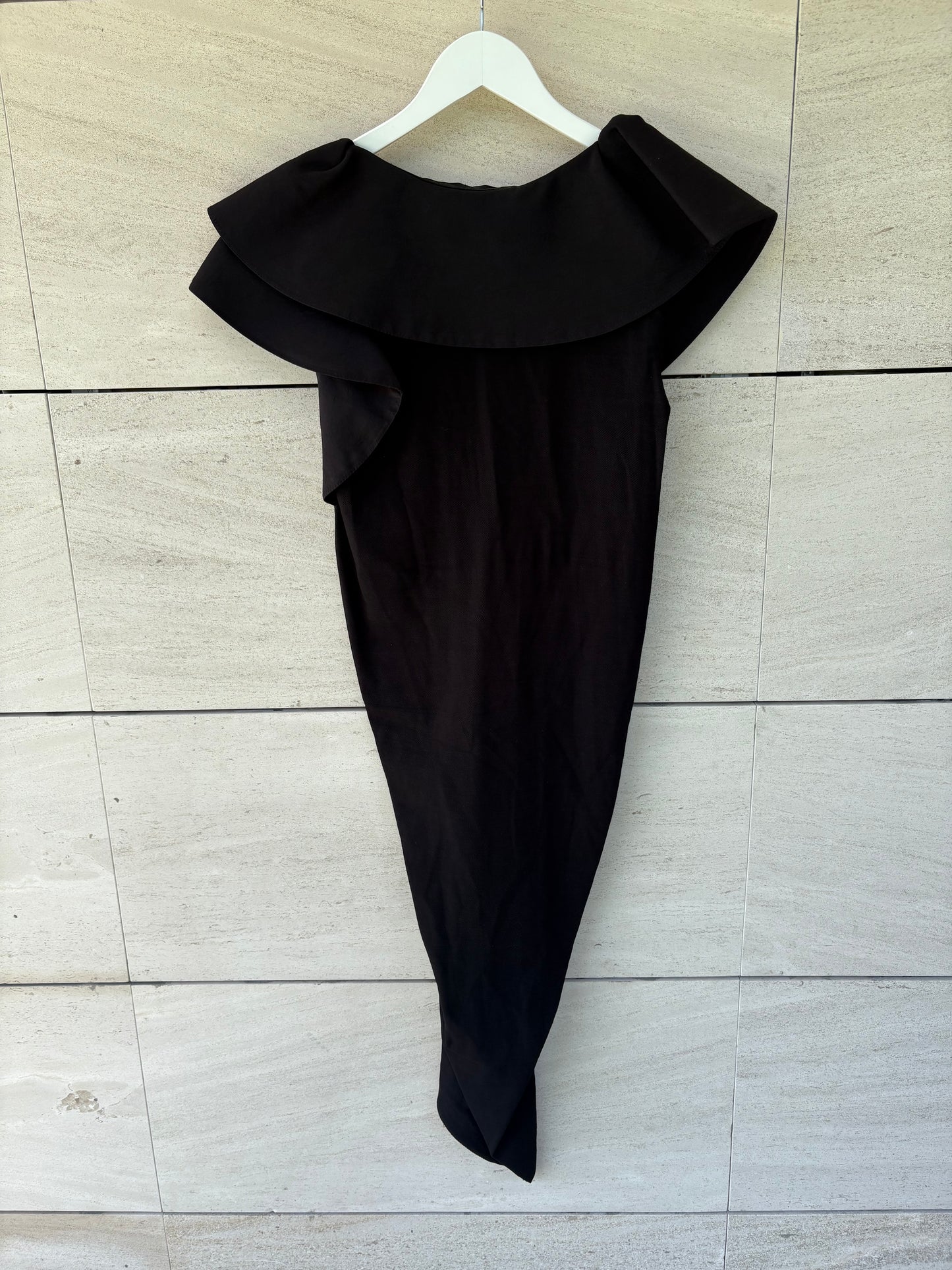 LANVIN. Vestido negro fruncido T.38