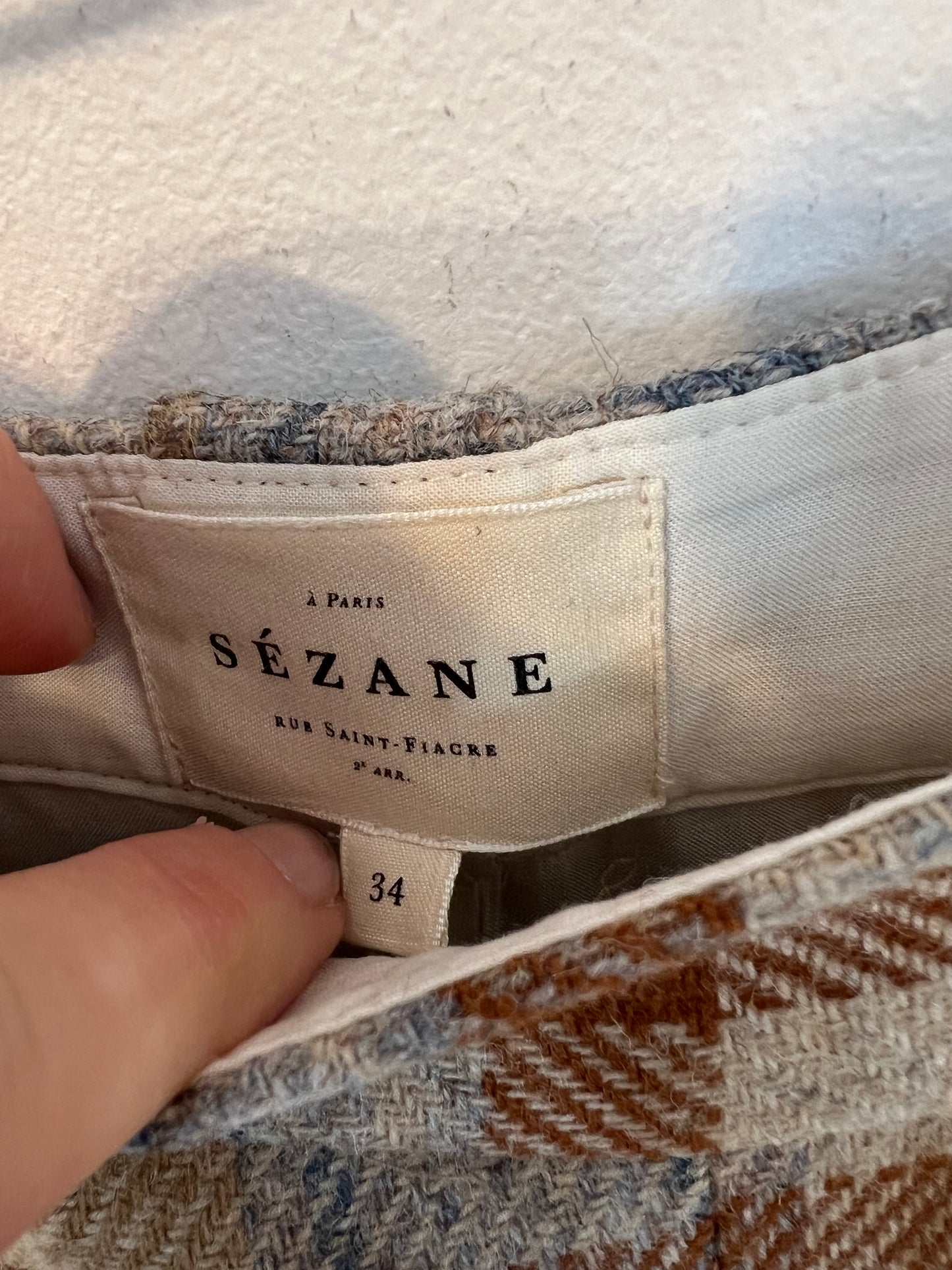 SEZANE. Checked wide-leg trousers size 34