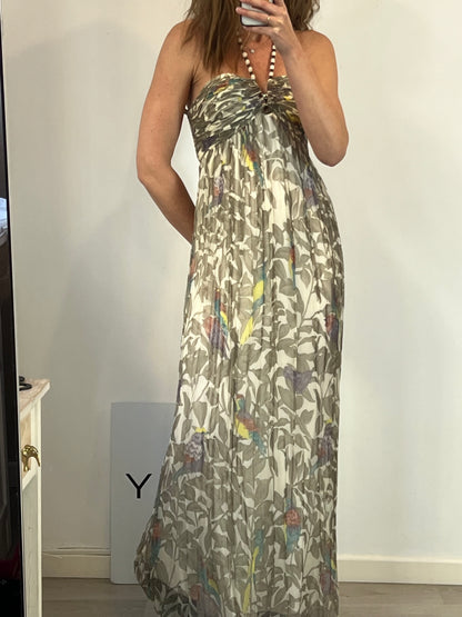 BI^NK LONDON. Vestido largo gasa flores. T M