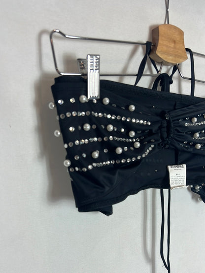 SHEIN. Top/banda licra negra perlas. T S