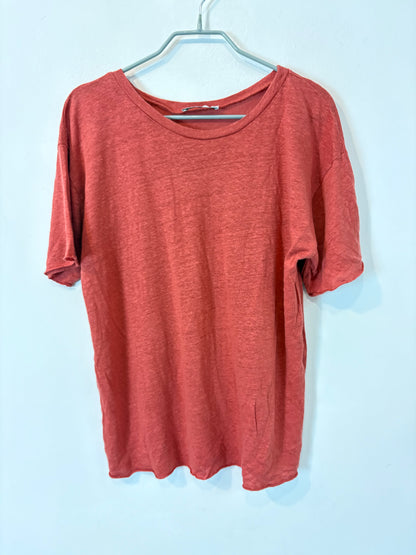 ZARA. Camiseta lino teja
