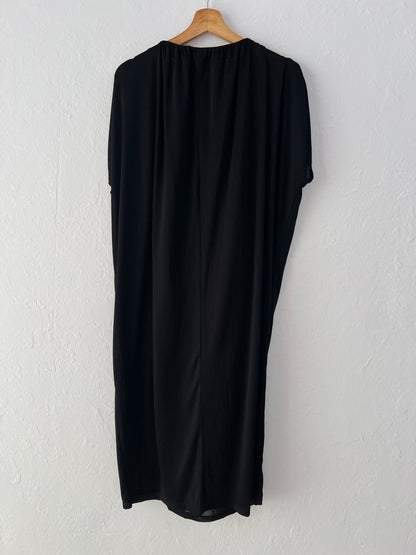 ZARA. Vestido negro escote fruncido punto T.m