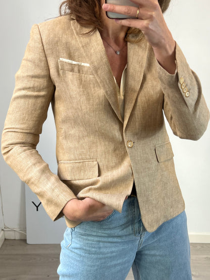 MASSIMO DUTTI. Blazer lino beige jaspeada. T 40