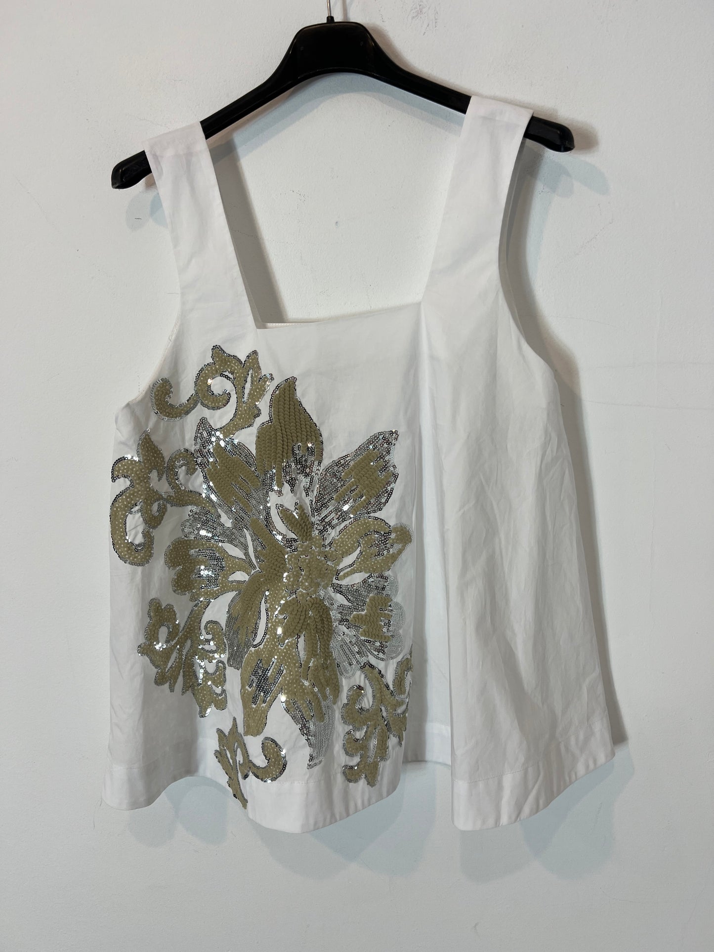PSOPHIA. White flower sequin top T.xs