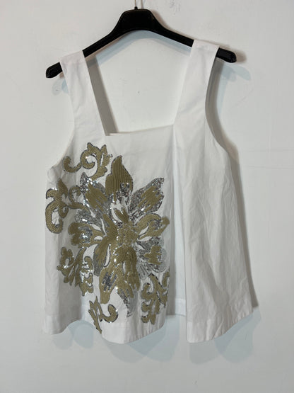 PSOPHIA. White flower sequin top T.xs