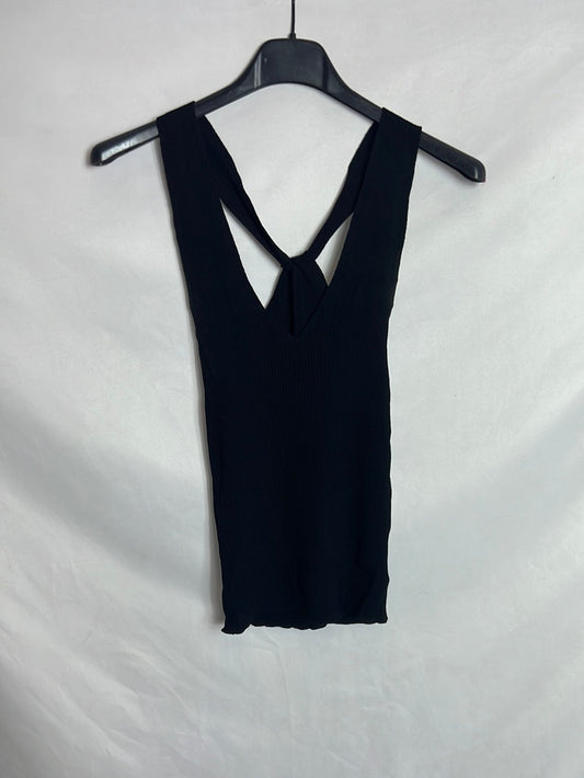 MANGO. Top negro punto fino T S