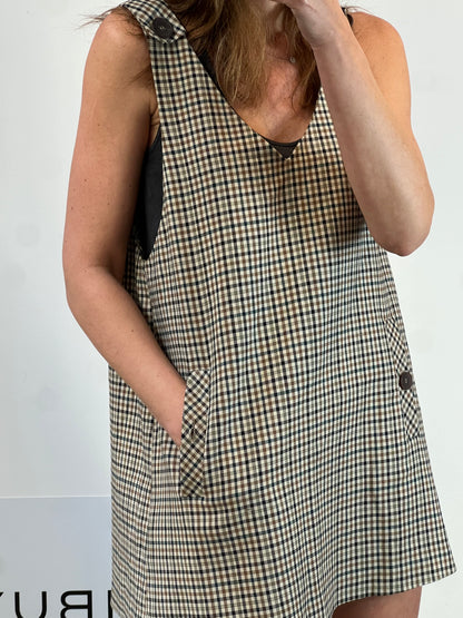 ZARA. Vestido cuadros tonos beiges. T L