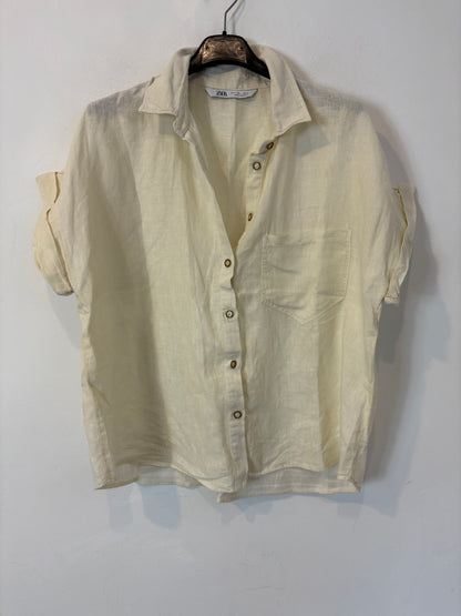 ZARA. Camisa lino color crudo