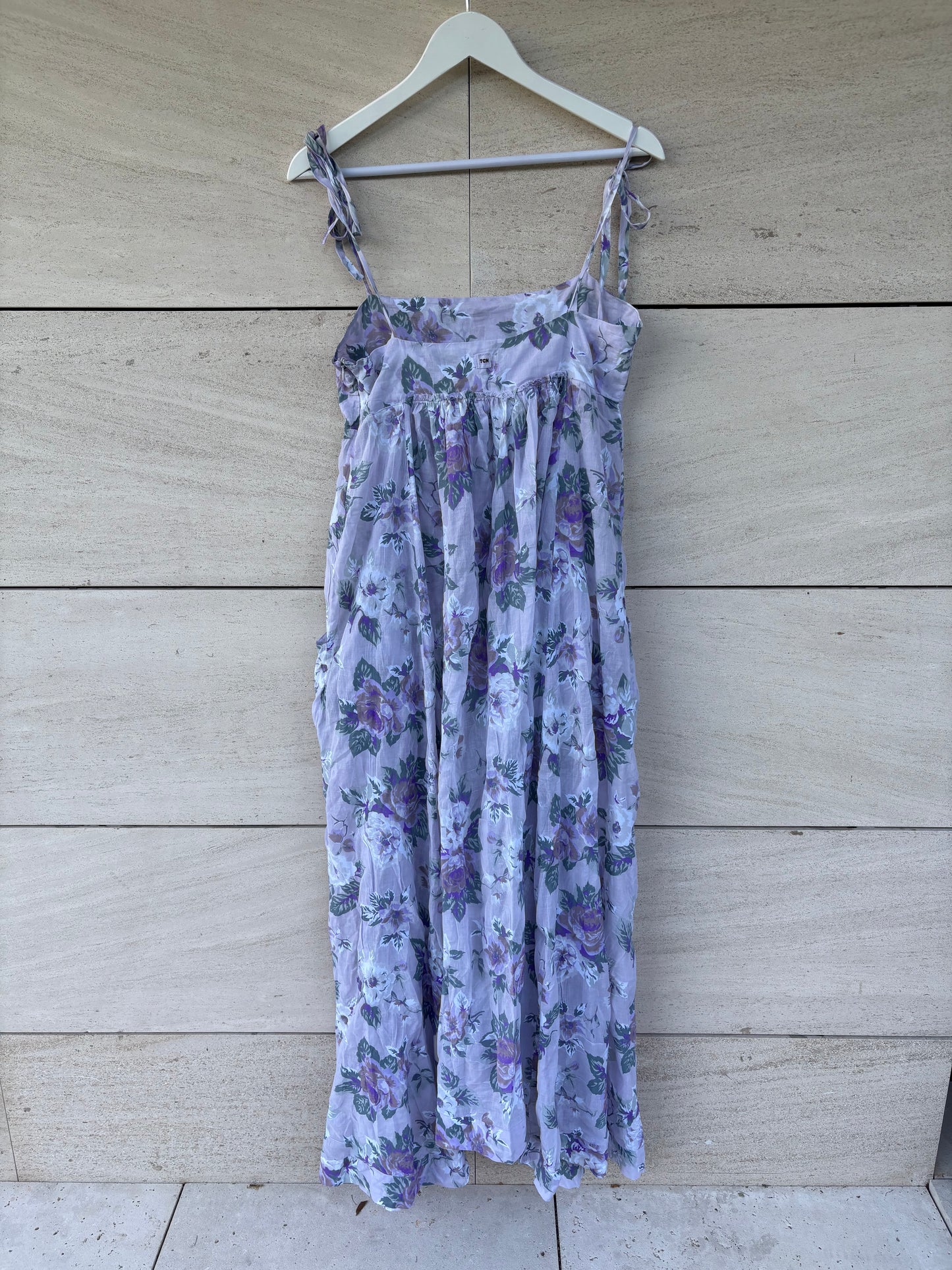 TCN. Long dress with mauve florals. TS/M