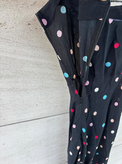 RÉALISATION. Vestido midi seda negro lunares colores