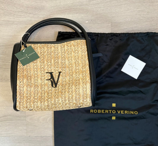 ROBERTO VERINO. Bolso doble asa beige y negro