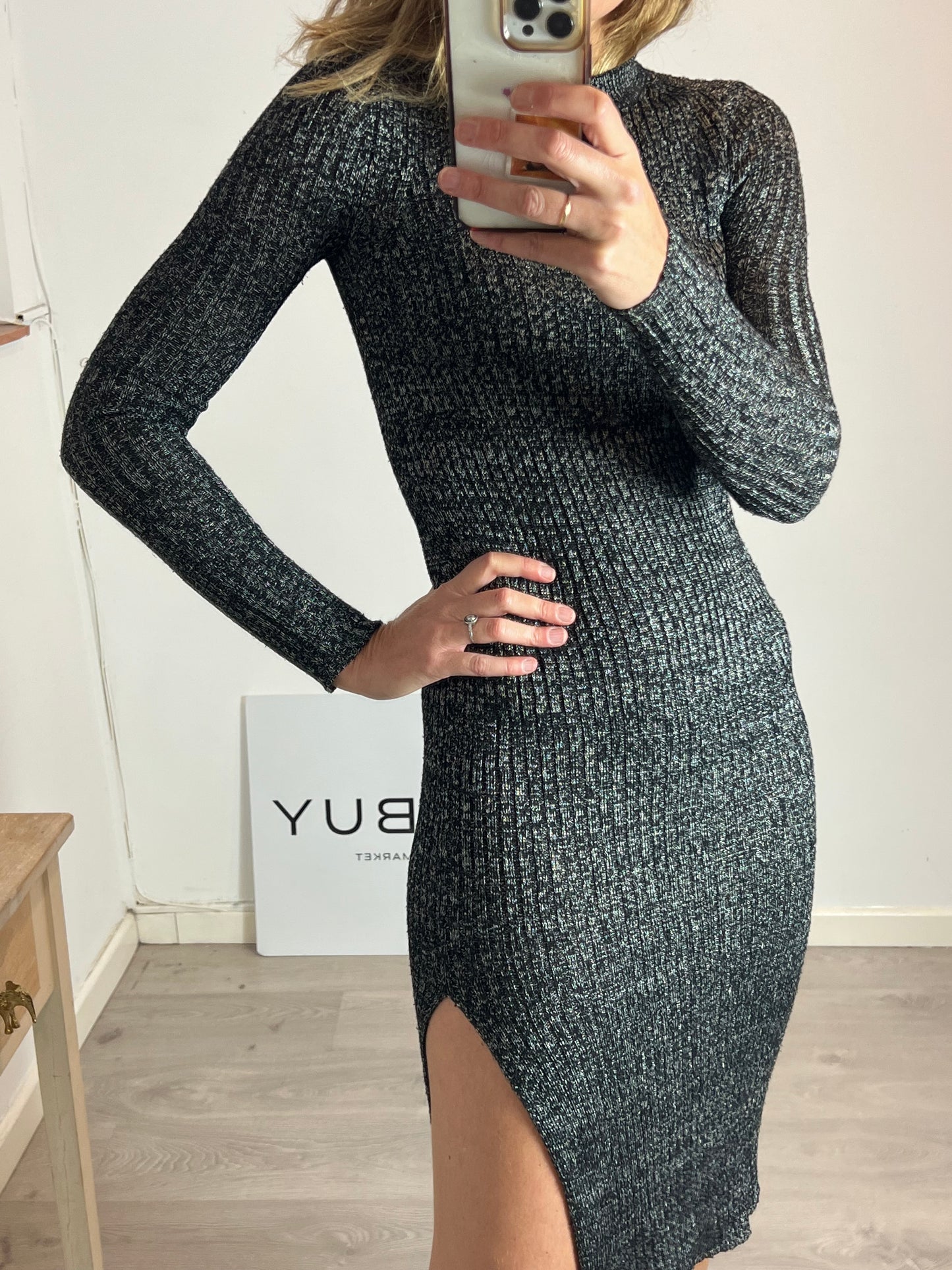 ISABEL MARANT. Vestido gris canalé  jaspeado. T 36