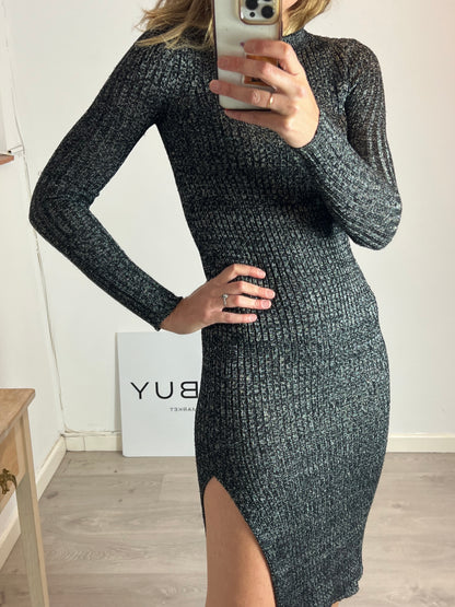 ISABEL MARANT. Vestido gris canalé  jaspeado. T 36