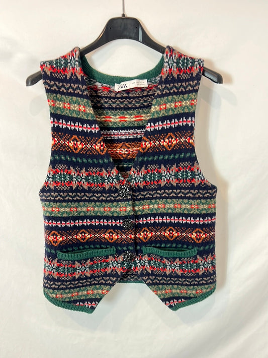 ZARA. Chaleco estampado botones T.m