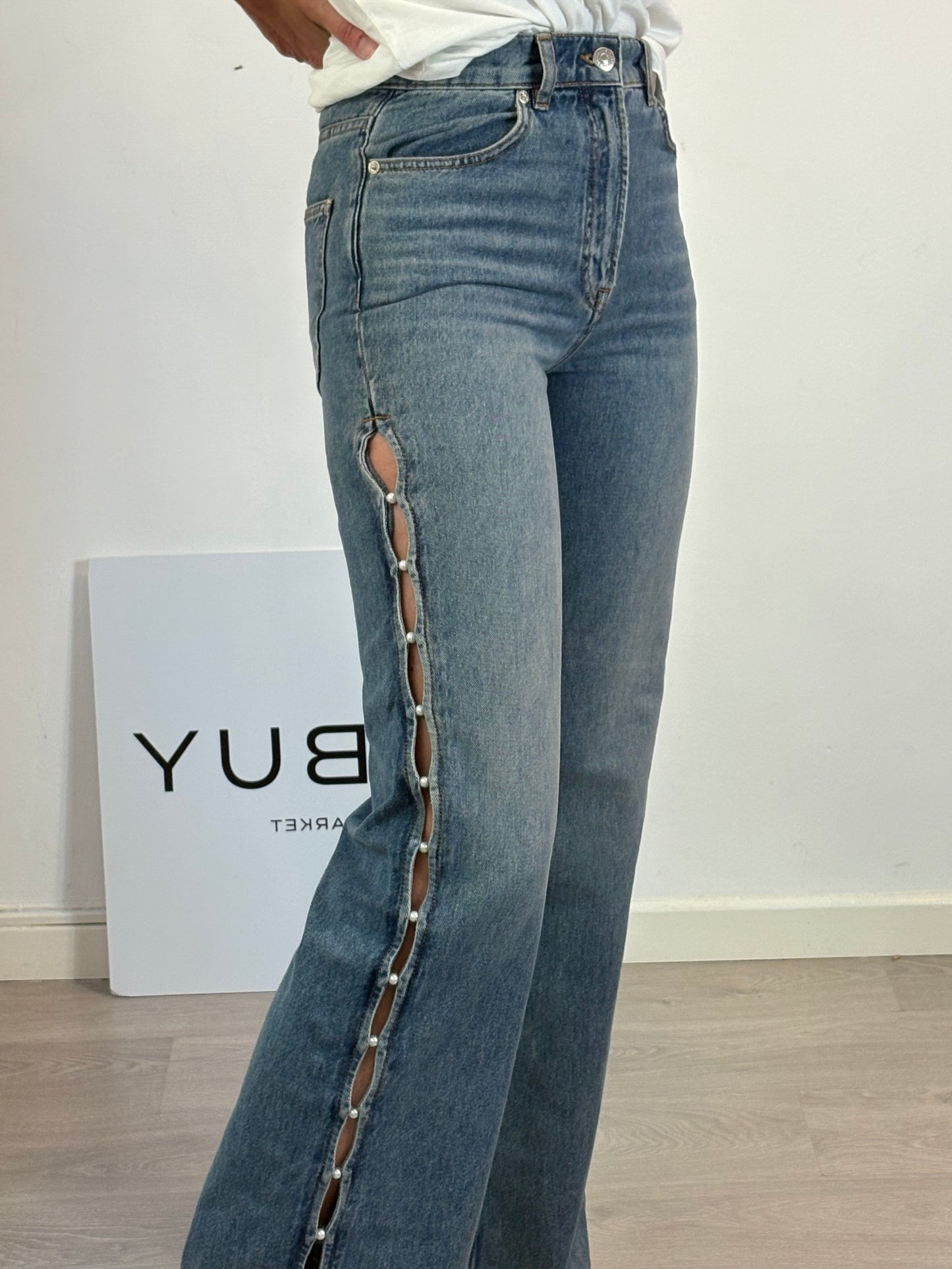 MAJE. Denim recto aberturas. T 36