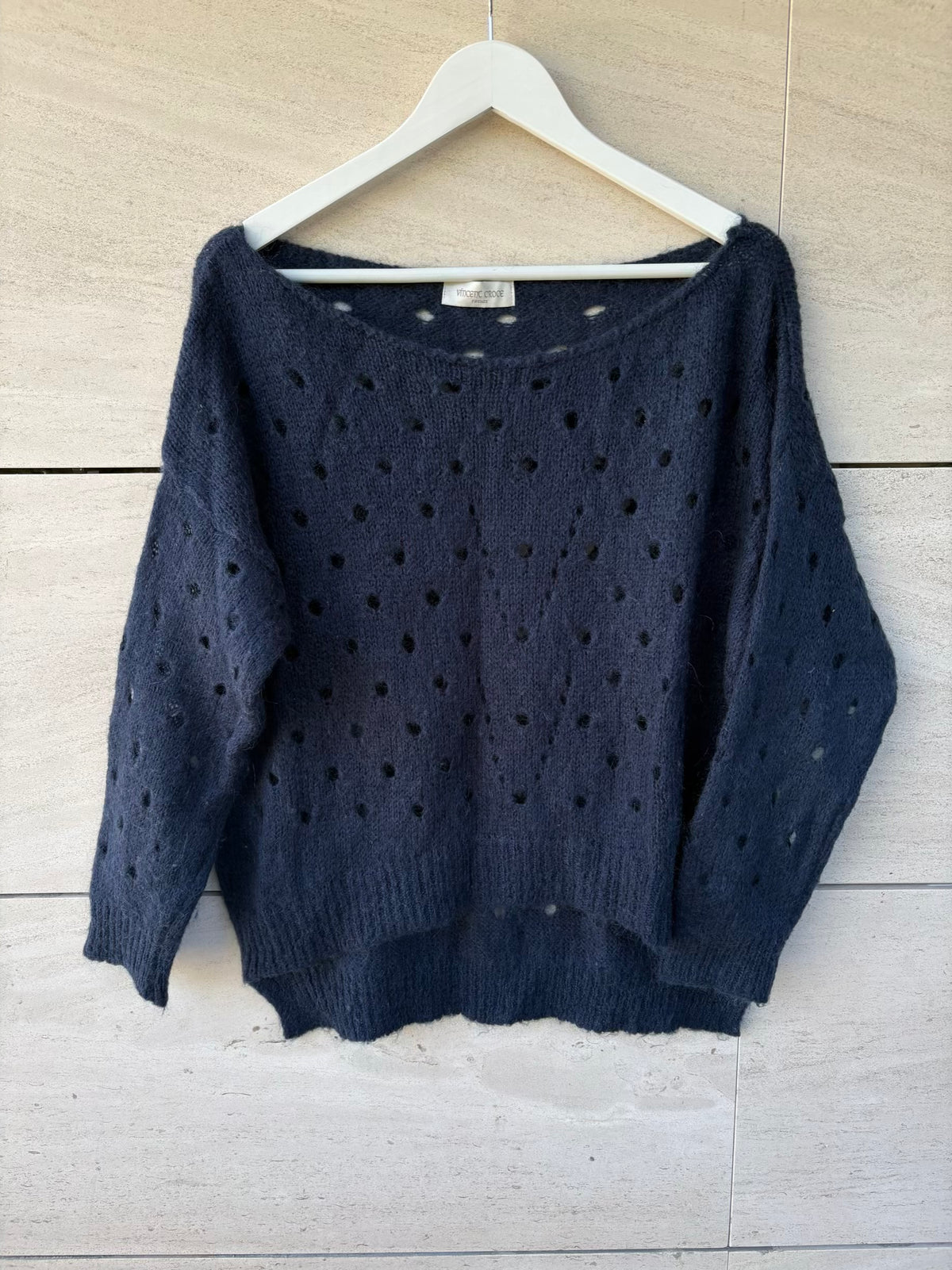 VINCENT CROCE. Jersey azul lana perforado